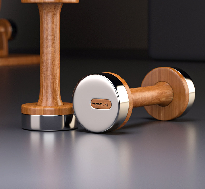 Home Gym Design - Set Dumbbell Kayu & Baja yang