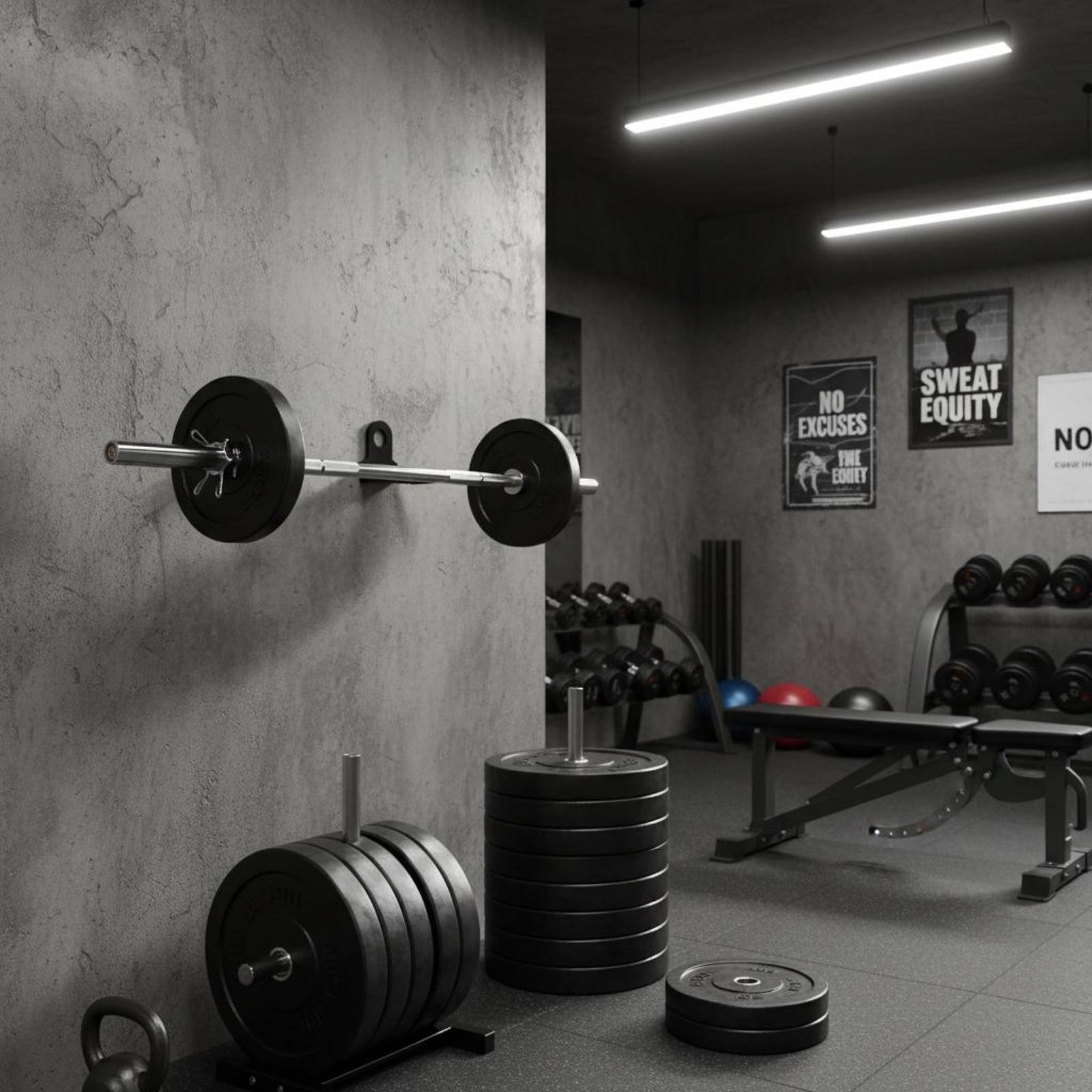 Home Gym Wall Mounted - Rak Barbel Dinding Standar, Penyangga Barbel,